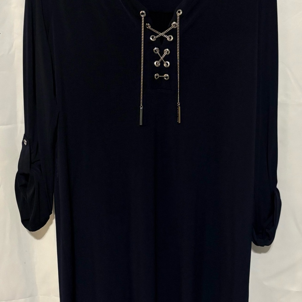 Michael Kors Navy Lace-Up Chain-Detail Long Sleeve Dress